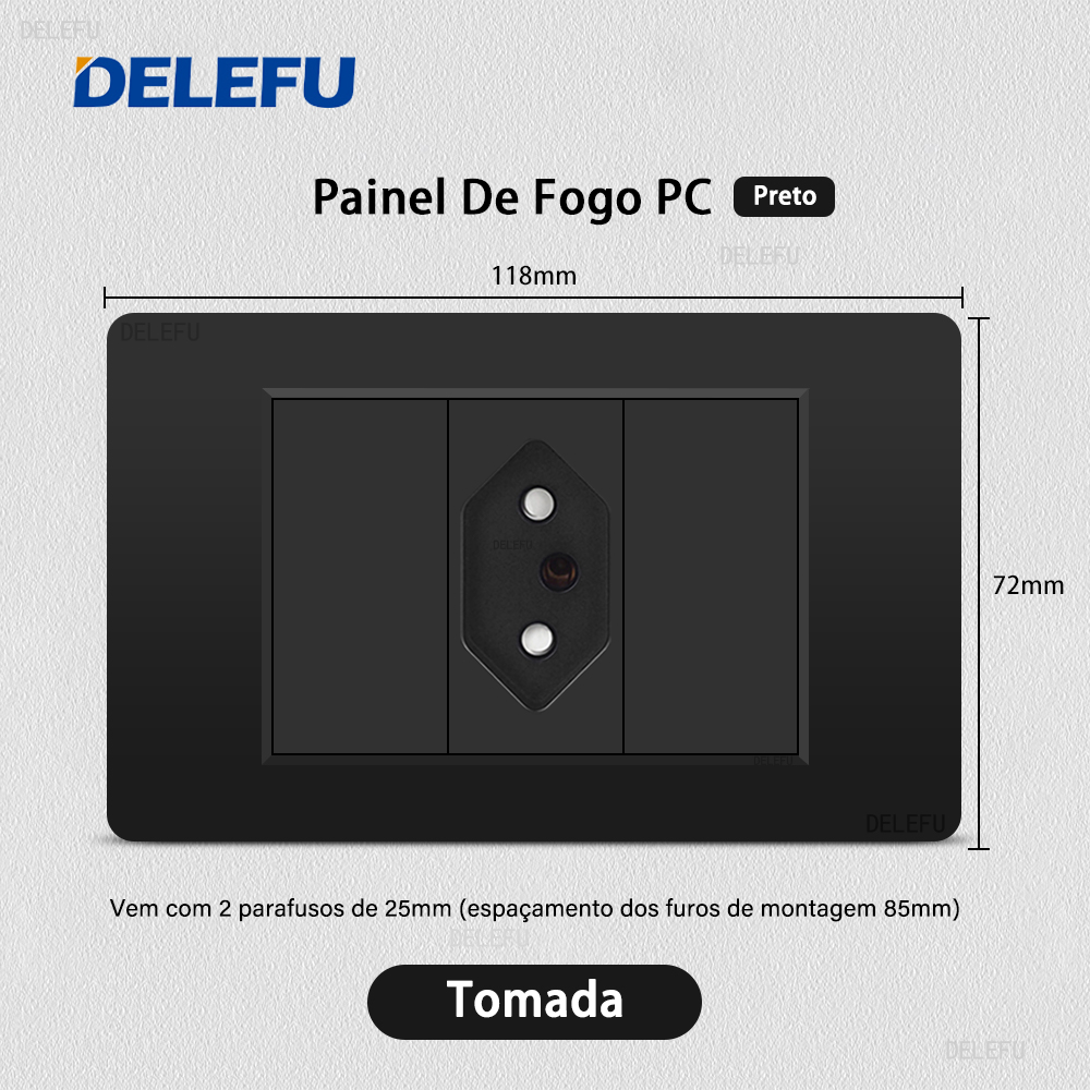 DELEFU Panel de PC ignífugo doble USB tipo C carga Brasil salida estándar interruptor de luz de pared negro enchufe eléctrico 10A 20A
