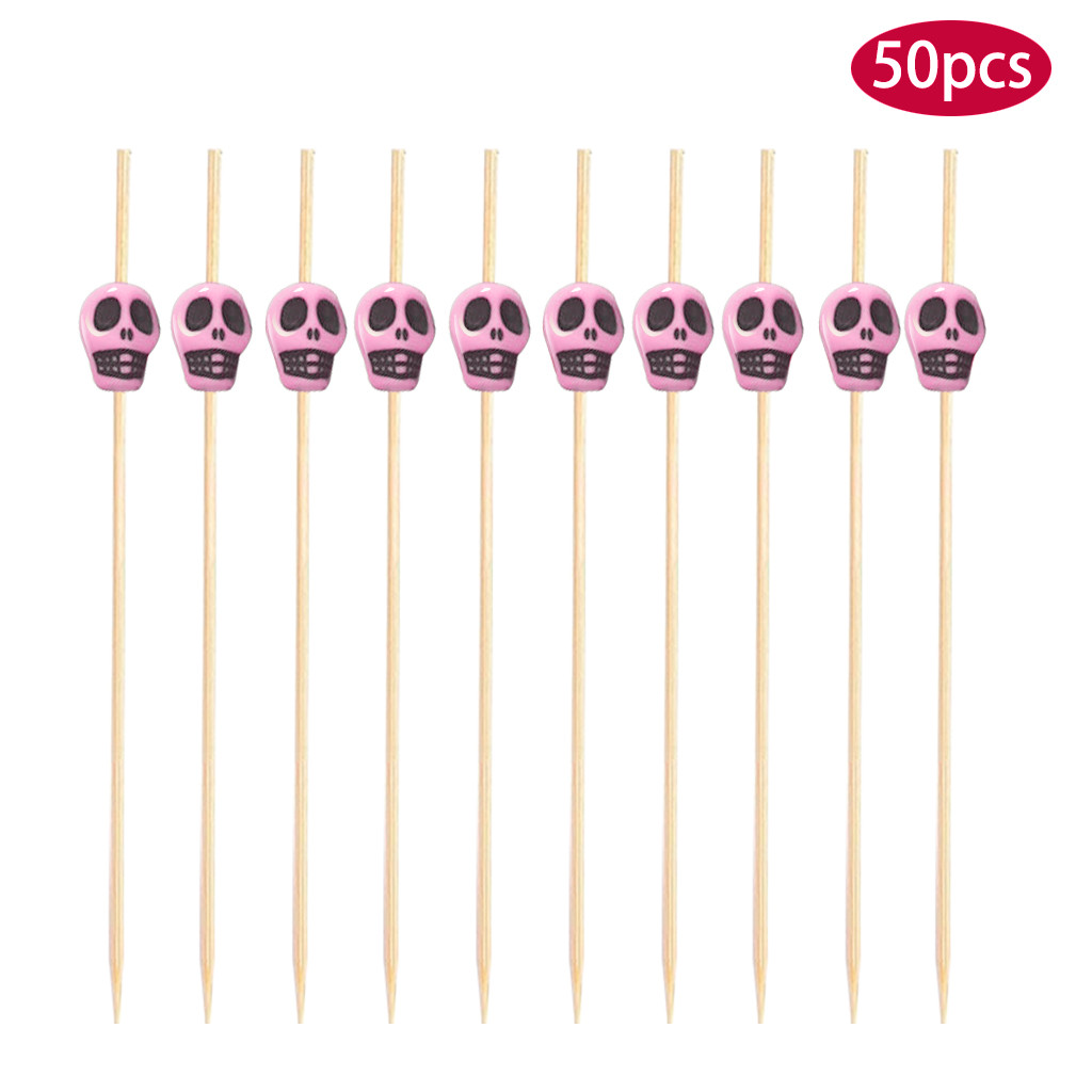 50 Stuks Wegwerp Vorken Bamboe Pick Twisted Party Buffet Fruit Vork Party Dessert Cocktail Sandwich Vork Stok Cocktail Spies: Pink