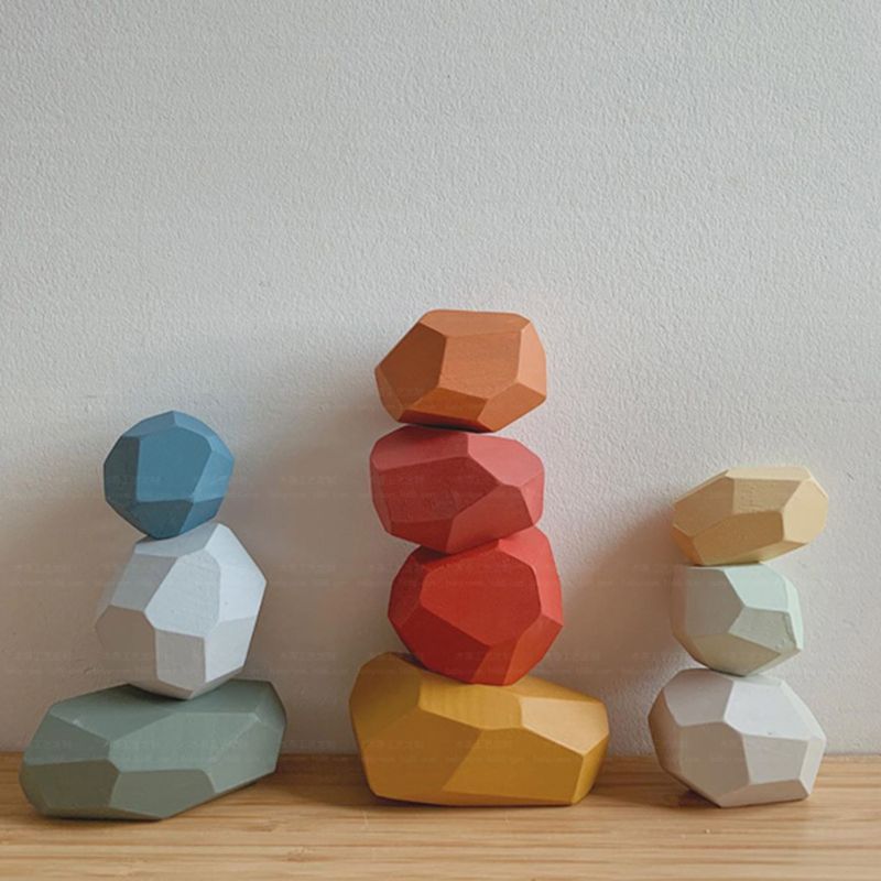 5 Pcs Children Wooden Colored Stone Stacking Game Building Block Kids E