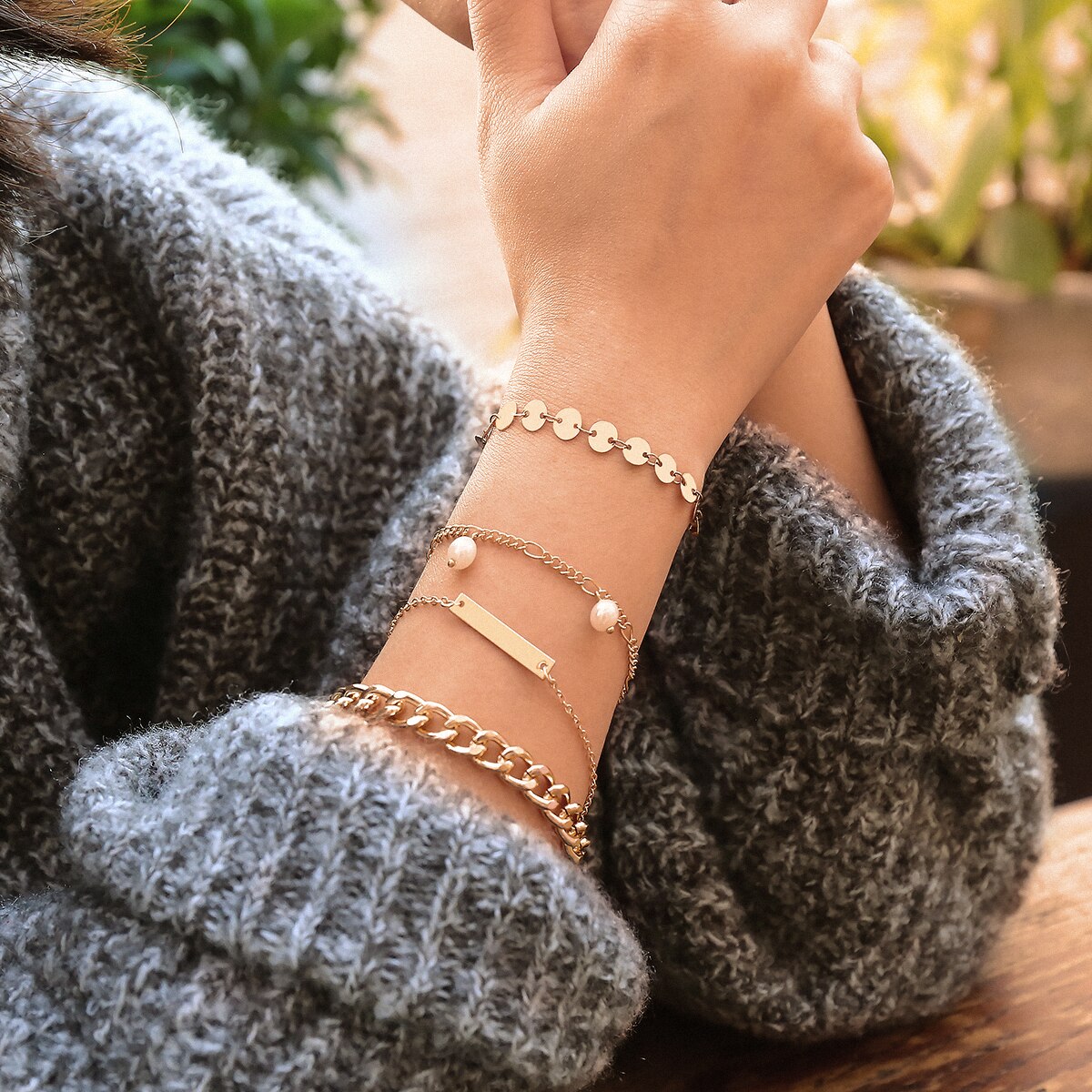 PuRui 4 pièces/ensemble Imitation perle breloque Bracelets pour femme multicouche bohème couleur or lien chaîne Bracelets Bracelets