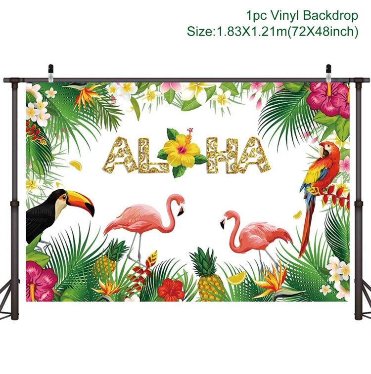 Aloha Birthday Party Backdrop Hawaii Tropical Flamingo Party Decor Summer Birthday Party Decor Kids Luau Aloha Party Supplies: Backdrop 1