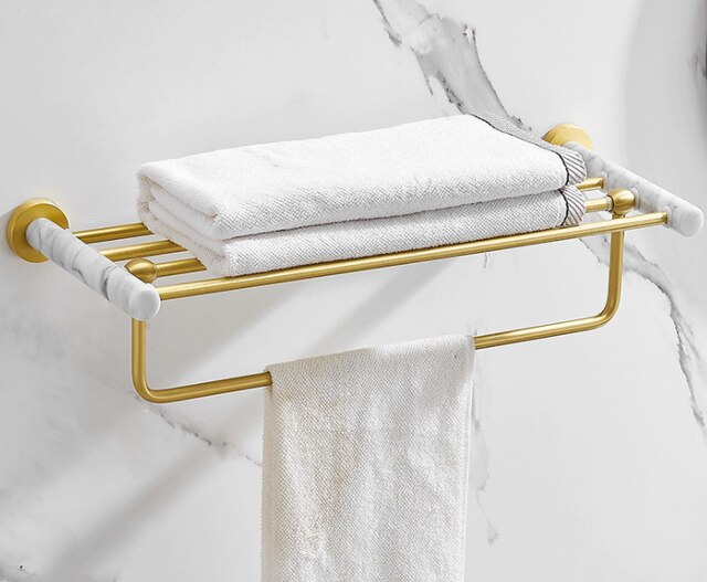Luxury white marble bathroom towel rack brushed gold paper towel rack hardware paper holder corner shelf