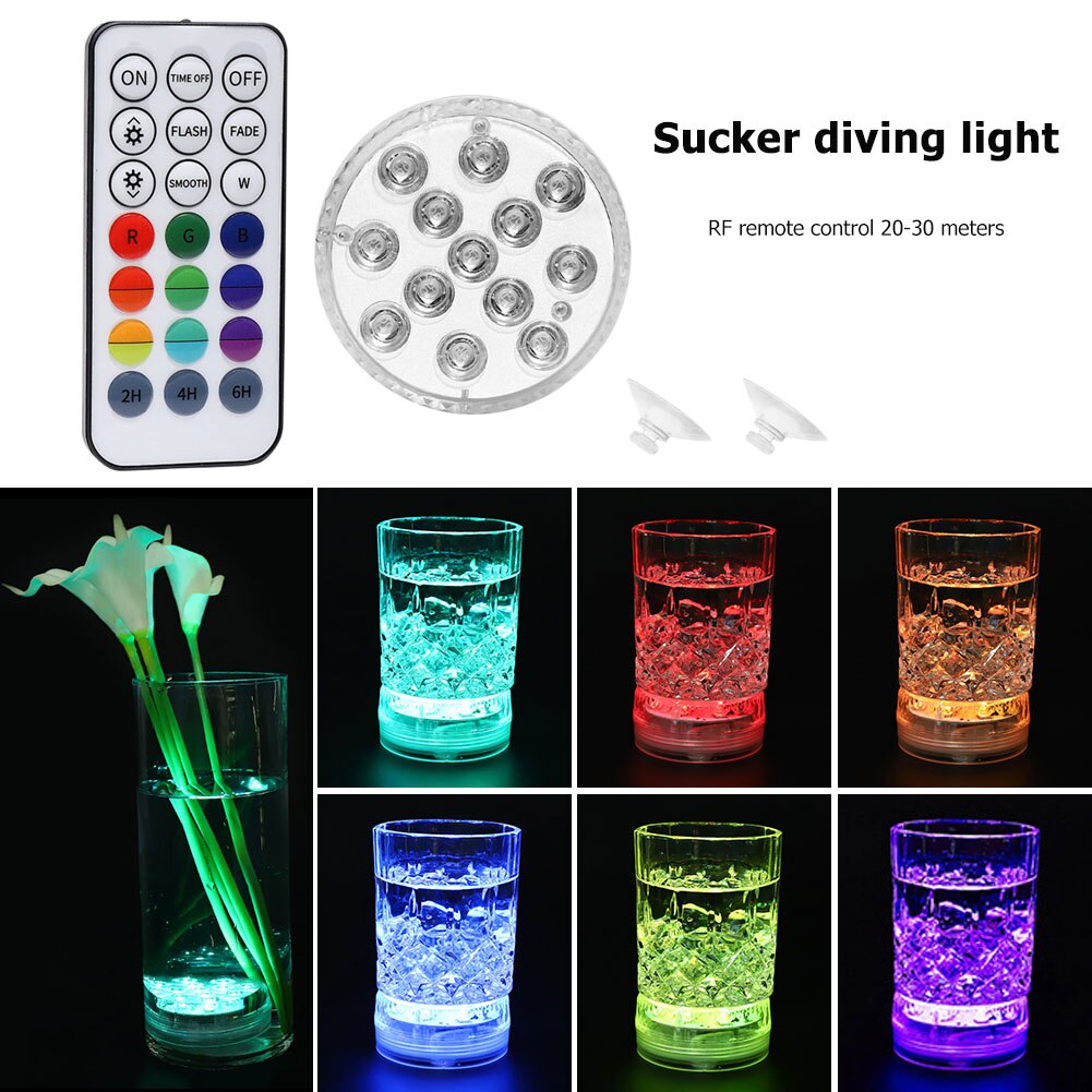 13 LED Submersible Light With Magnet and Suction Cup 16 Colors Underwater Led Pool Lights for Vase,Fishtank,Wedding