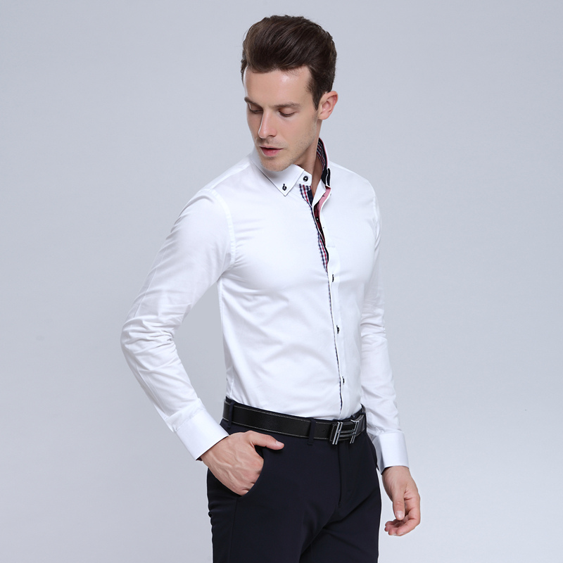 Top Italian Men Shirts Camisas Hombre Men's Shirt Long Sleeve Euro Size Homme camiseta masculina VSD Shirt: White / M