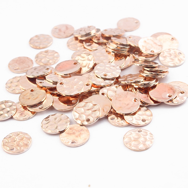 40pcs Raw Brass Gold/Rose Gold 10mm Round Hammered Charms Pendant For DIY Earrings Jewelry Findings Making