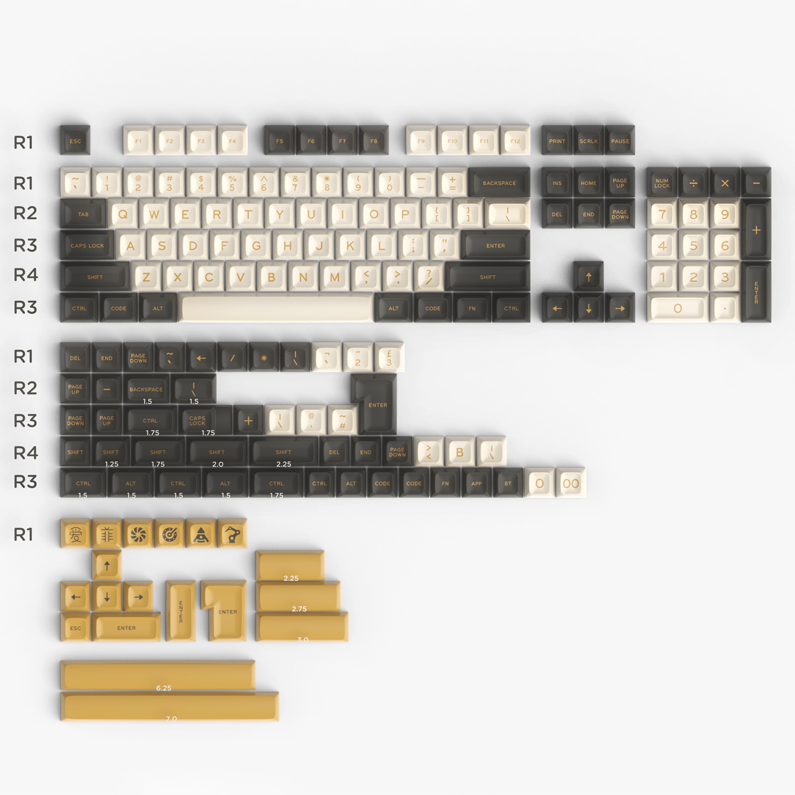 Yongqui 170 Keys DOUBLE SHOT SA Profile Keycap Gas Attack For GMMK pro GK68 Mechanical Game Keyboard: SA MG White