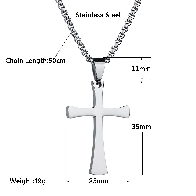 ELSEMODE Christian Titanium Stainless steel Cross Simple Necklace for Men Women Silver Color Crucifix Jesus Pendant Necklaces