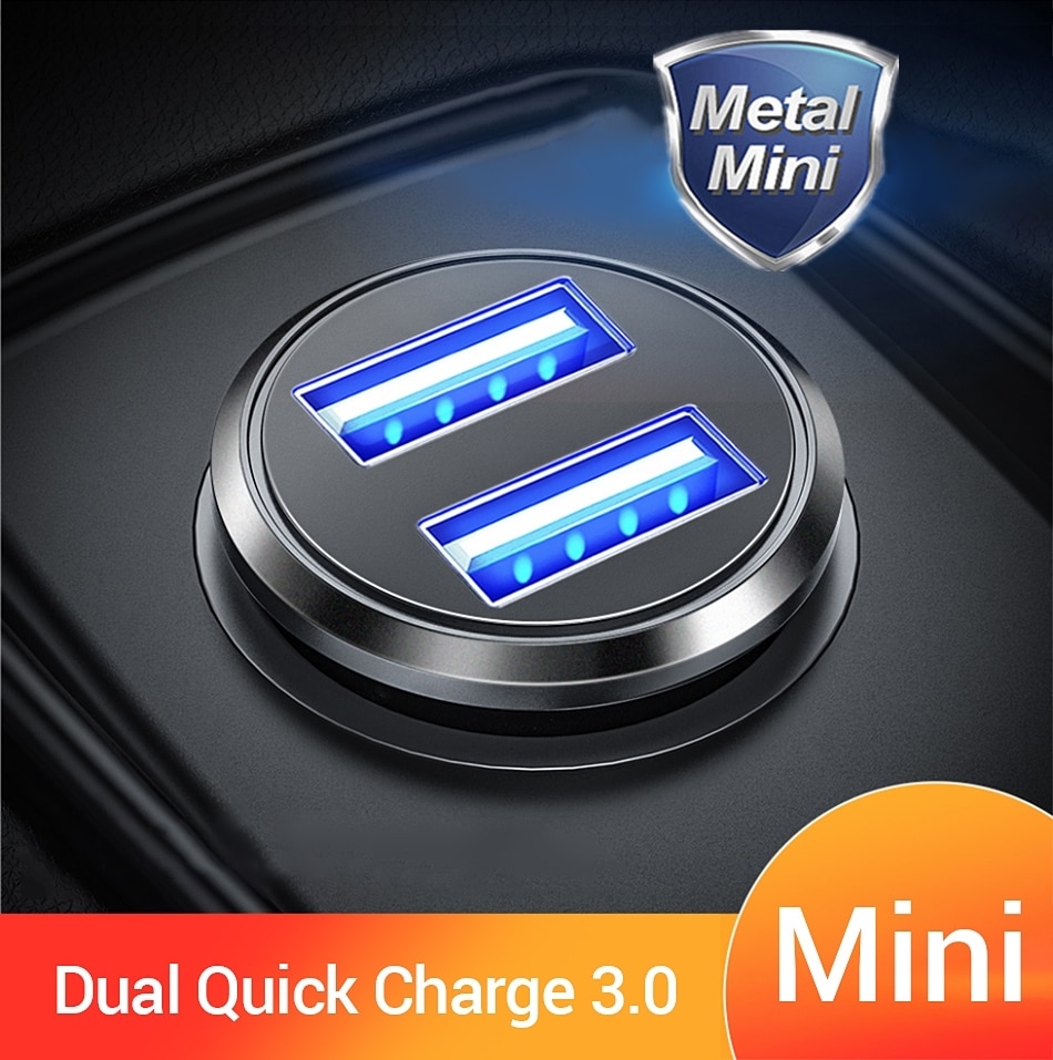 36W Qc 3.0 Quick Charge Dual Usb Autolader All Metal Car Auto Charger Mini Auto Telefoon Oplader Voor iphone Samsung Huawei Xiaomi
