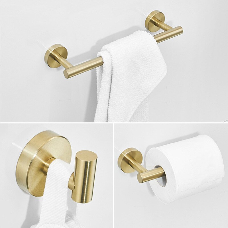 LIUYUE Bath Hardware Sets Brushed Gold Stainless Steel Wall Mounted Bathroom Single Bars Towel Rack Robe Hooks Roll Paper Bars