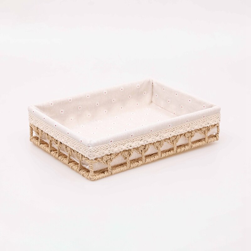 Cestas de almacenamiento de tejido hueco, caja organizadora grande de escritorio para artículos diversos, cosméticos, aperitivos, fruta, cesta organizadora decorativa para el hogar: Beige Storage Basket / M 35x25x8cm