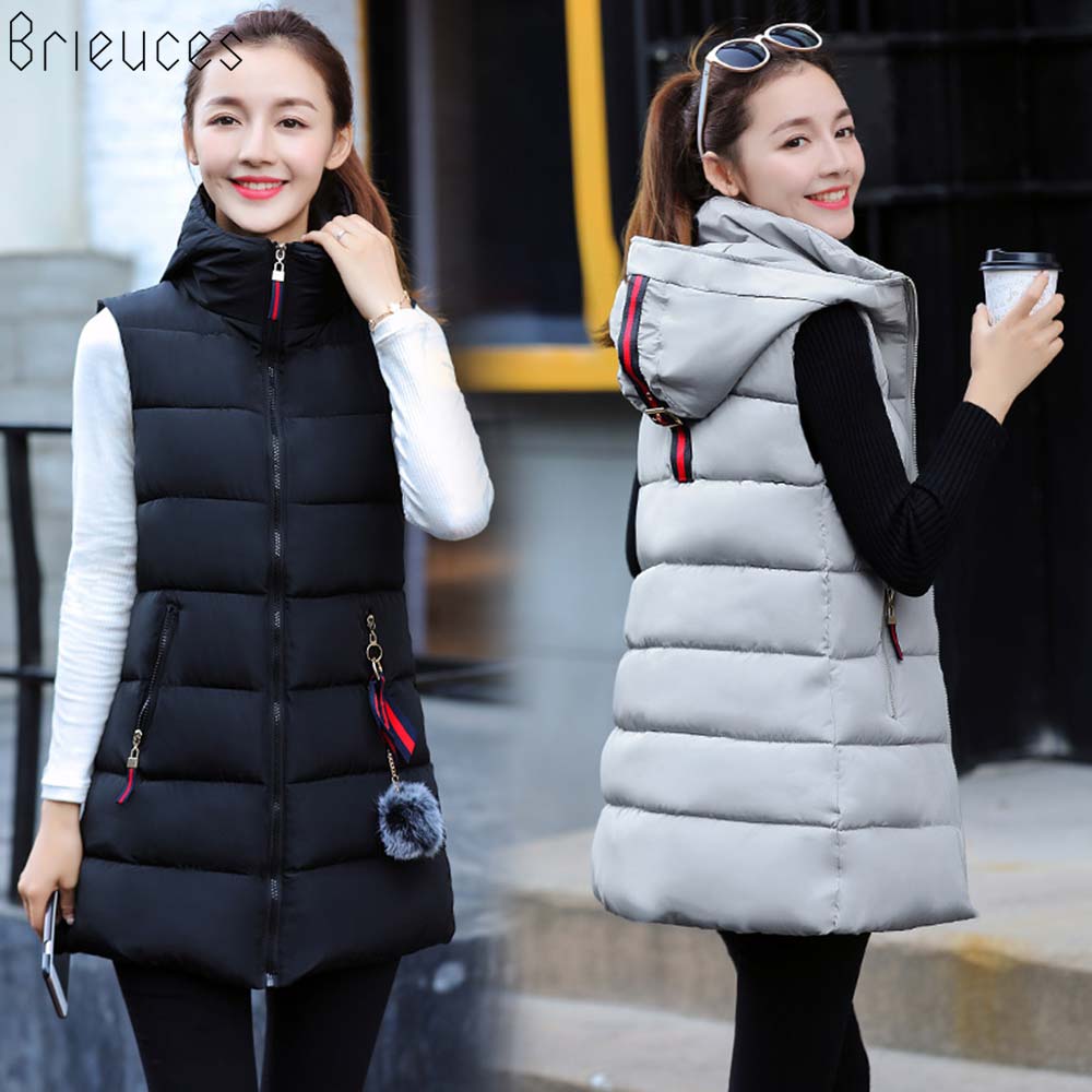 Brieuces herfst winter vest dames katoen halflang wintervest capuchon dames casual jas plus maat s -3xl