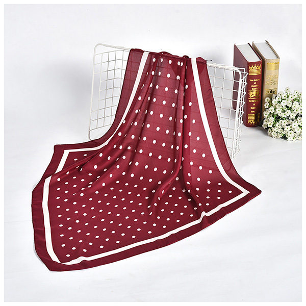 Foulard foulard multifonctionnel imprimé à pois pour femme, foulard hijab, foulard portefeuille, bandana, imitation soie carrée: wine red
