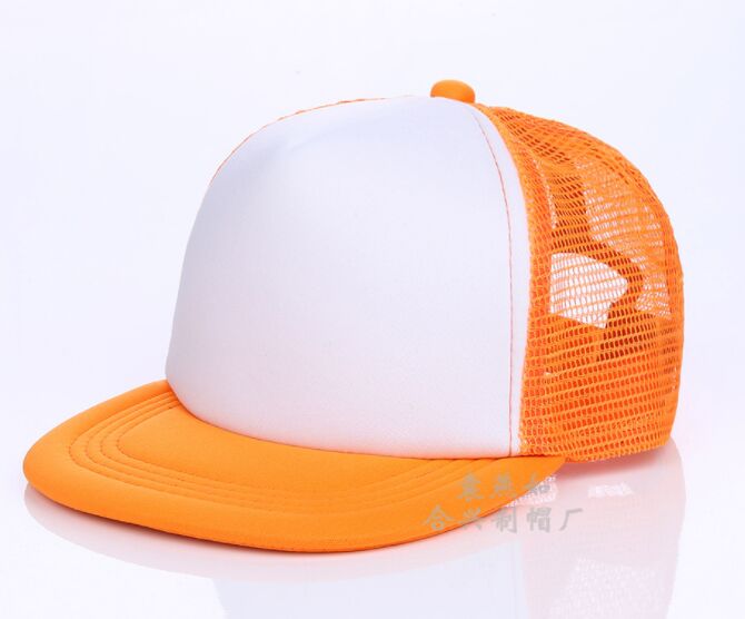 Kids Breathable DIY printing Logo Baseball Caps Snapbacks Flat Custom Logo Hats Trucker Caps Boy Girls Gorras For Team Child: Orange and white / Without logo