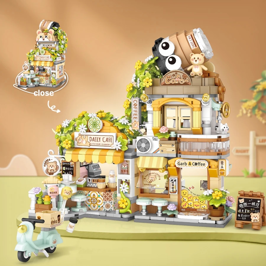 Serie Street View Building block Izakaya Ice Shop Takoyaki Shop Coffee Shop Panda Tea House modello regalo per bambini: Viola