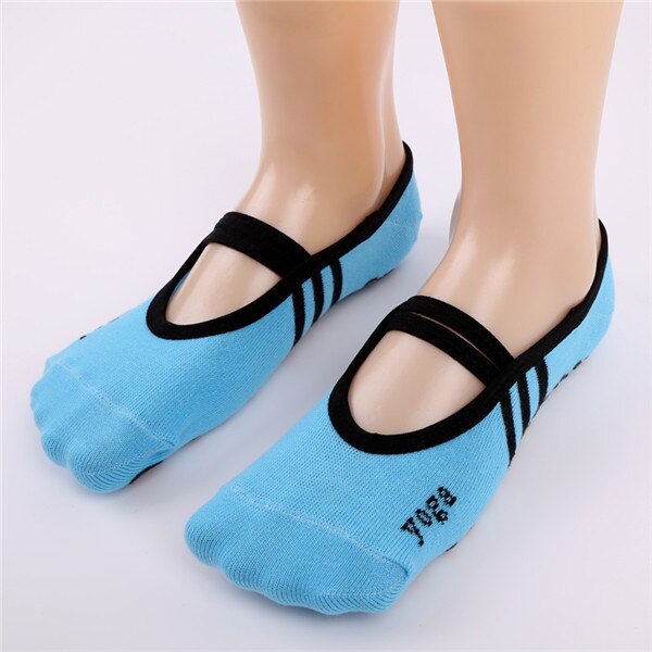 Professionele yoga danssokken voor dames, sportslippers, antislip katoenen fietssokken, dames pilatessokken, ballethakbeschermers: Blauw
