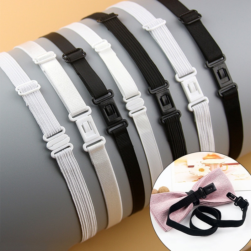 Men Women Kids DIY Accessories Bow Tie Adjustable Polyester Belt With Clip Bowtie Black White Elastic Strap Extender Bands