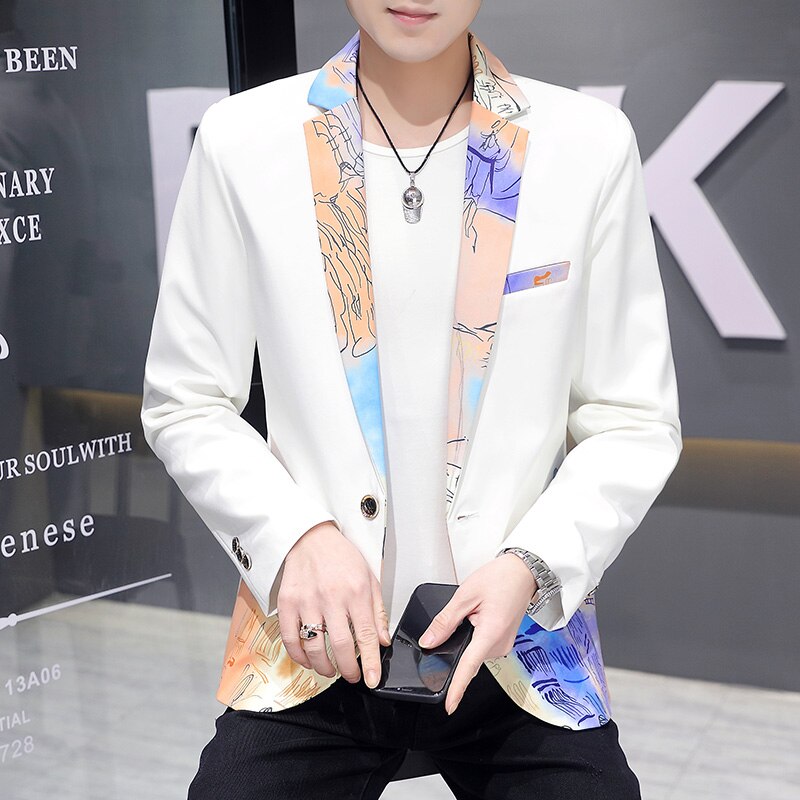 Spring Men Blazers Splicing Casual Slim Fit Suit Jacket Wedding Business Dress Coat Streetwear Social Men Clothing