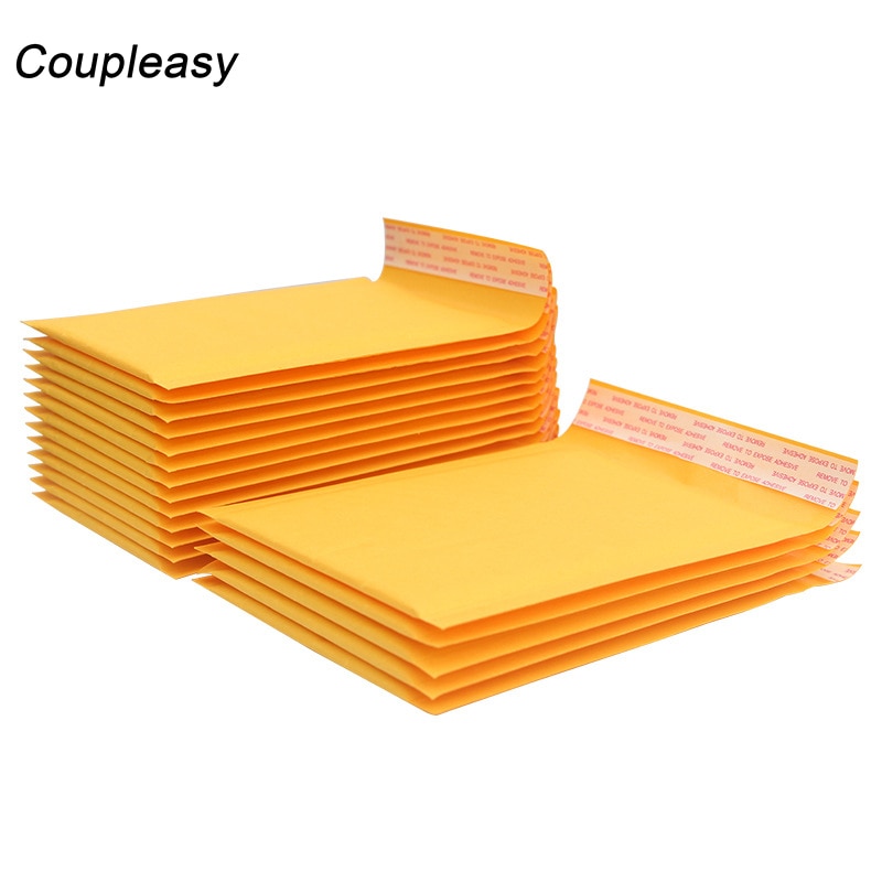 Bolsas de mensajería de papel Kraft amarillo, sobres acolchados con burbujas de 9 tamaños, bolsa de embalaje con autosellado, 10 unids/lote