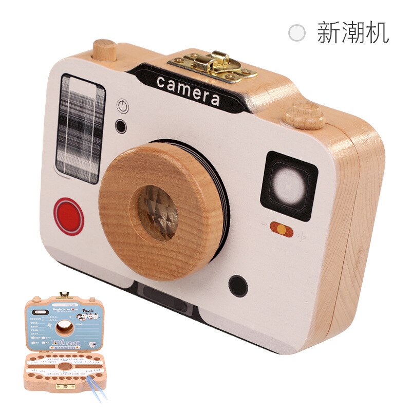 Wooden Camera Deciduous Teeth Save Storage Box Colorful Camera Teeth ya wu Protection Collection Box Lanugo Storage: Camera Trending Machine