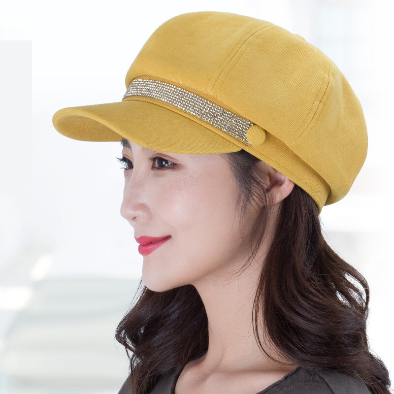 Kagenmo-boina de ala corta brillante para mujer, gorro octogonal ajustable, accesorios sencillos que combinan con todo, para otoño e invierno, novedad