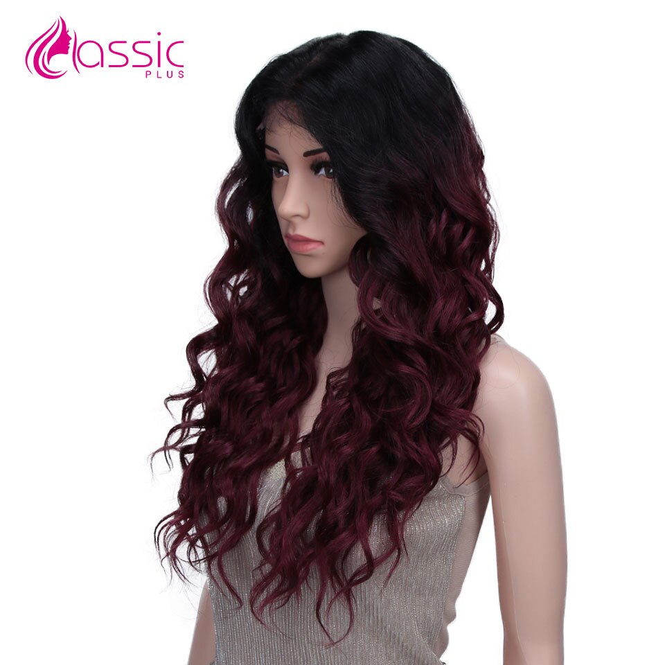 Perruque Lace Wig synthétique ondulée 24 pouces-Classic Plus | Perruque de Cosplay Deep Wave ombré bourgogne brun Blond naturel 13*4 pour femmes noires