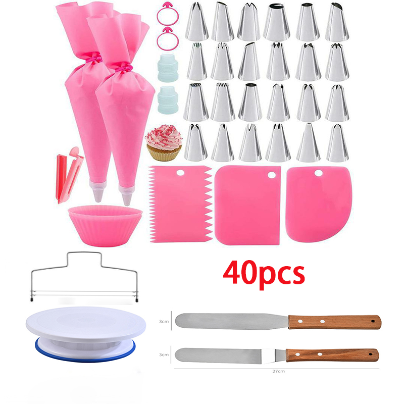 DIY Cake Turntable Cake Decorating Tools Kit Rotary Table Baking Tool Piping Nozzle Piping Bag Set Baking Supplies Sets: Turntable 40 PCS Set