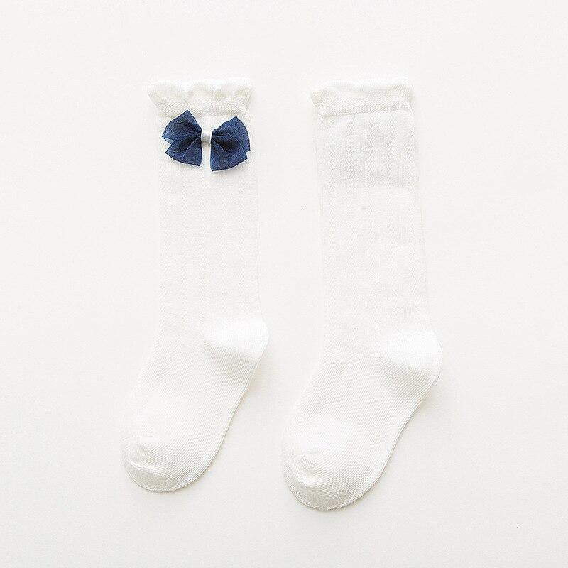 Calzini per bambini a tubo lungo per bambini calzini alti in cotone per bambini calzini caldi per bambini in cotone bianco con fiocco principessa adorabile: WHITE / 15-17 cm