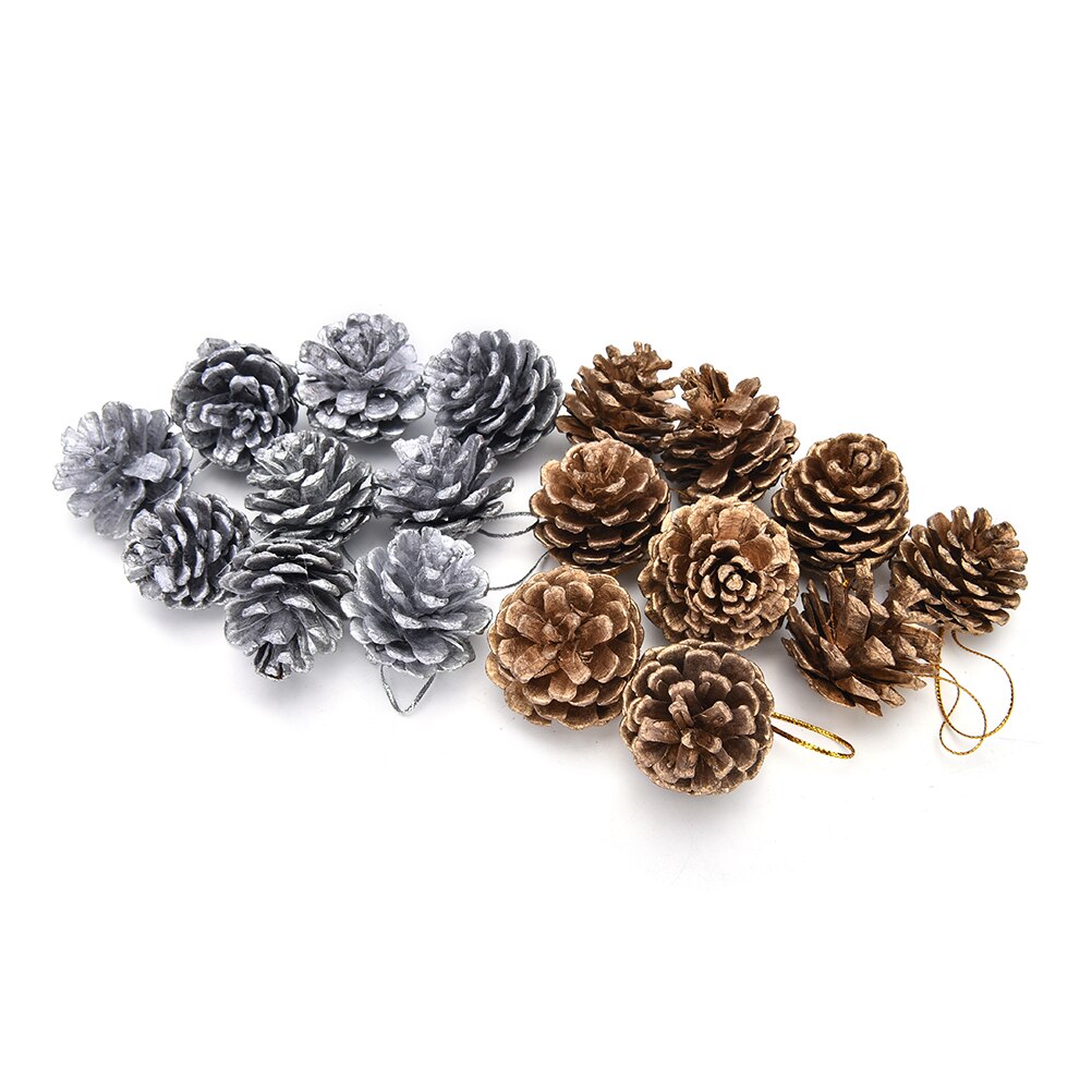 9Pcs Christmas Tree Pine Cones Pinecone Hanging Ball Year Xmas Party Ornament For Festival Supplies 2Colors
