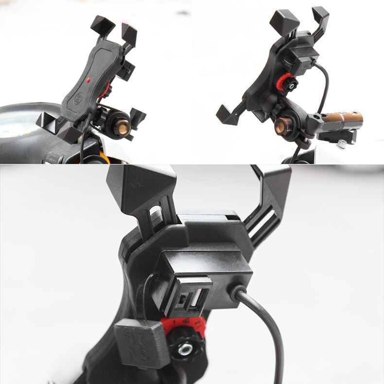 Motorcycle GPS USB Auto shrink cell Phone Holder 360 Rotatable Handlebar Rearview Mirror installation Mobile firmly shockproof