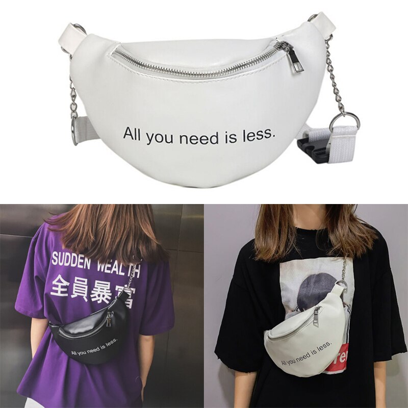 1PC Womens Waist Bag Solid PU Bag Belt Purse Chains Female Zipper Small Purse Phone Key Pouch Chest Bag