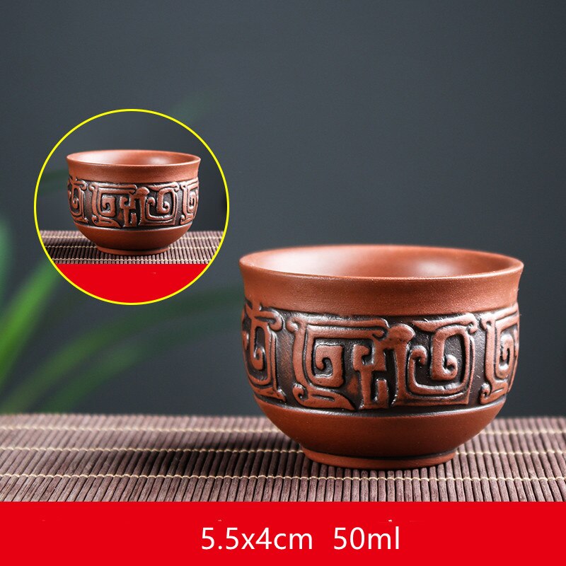 Yixing-tazas de té de arcilla púrpura de dragón tallado a mano, taza maestra china, suministros para beber para el hogar, 4 piezas: A