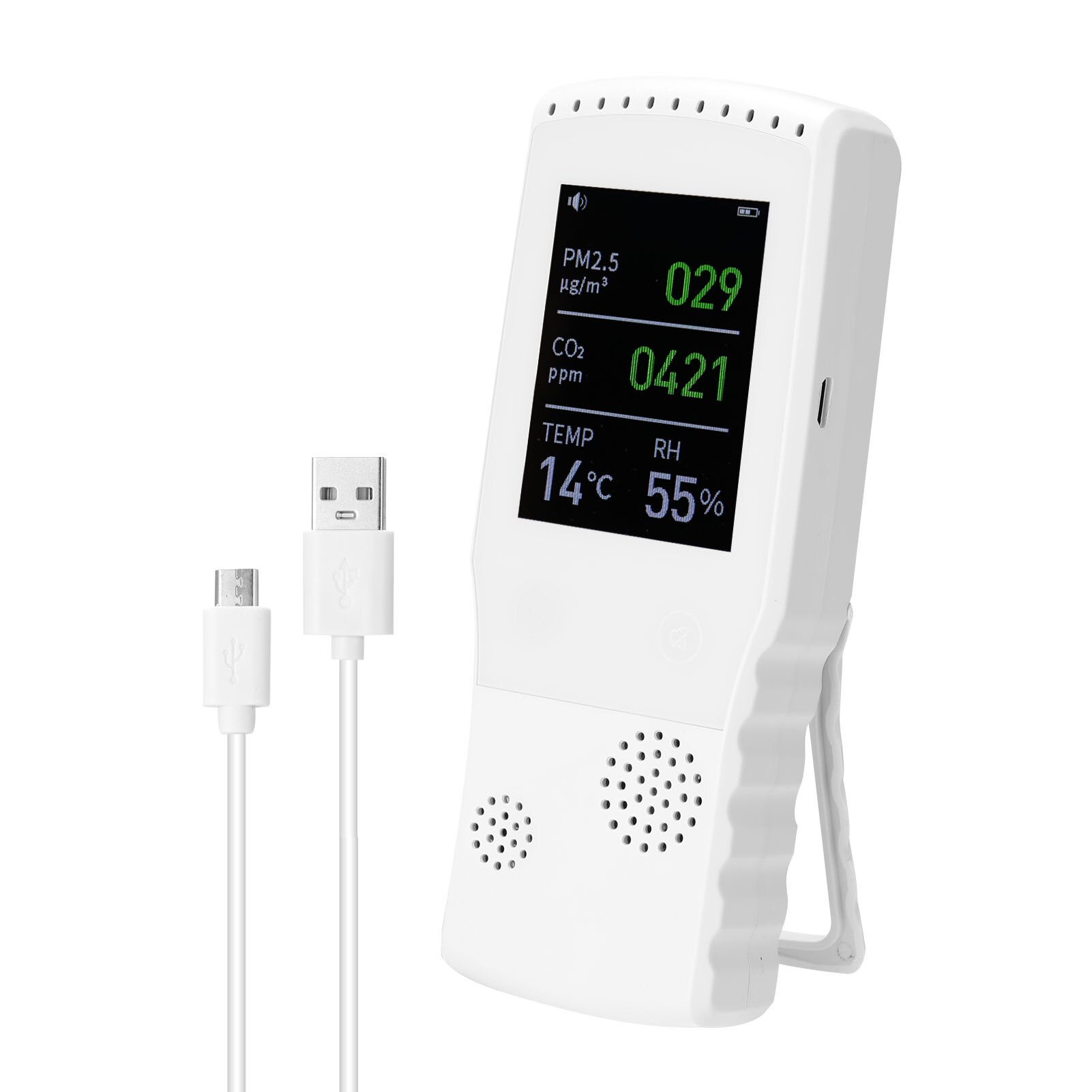 Air Detector CO2 Tester with Carbon Dioxide PM2.5 Value Electricity Quantity Temperature Humidity Display Function: White