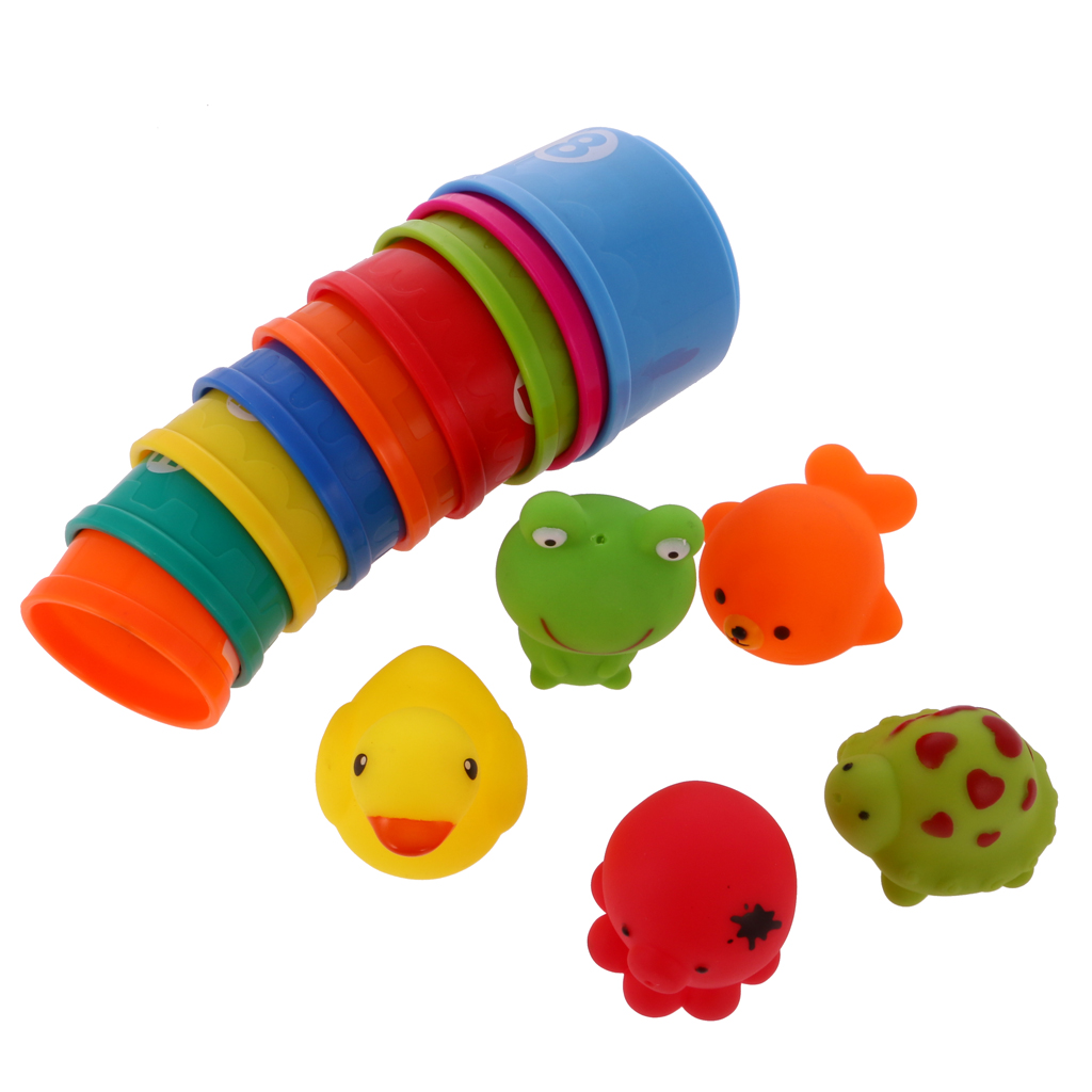 Klassisk 1 sæt baby børn badekar legetøj plast foldning stabling kop børn badning søde legetøj til badeværelse 4 slags