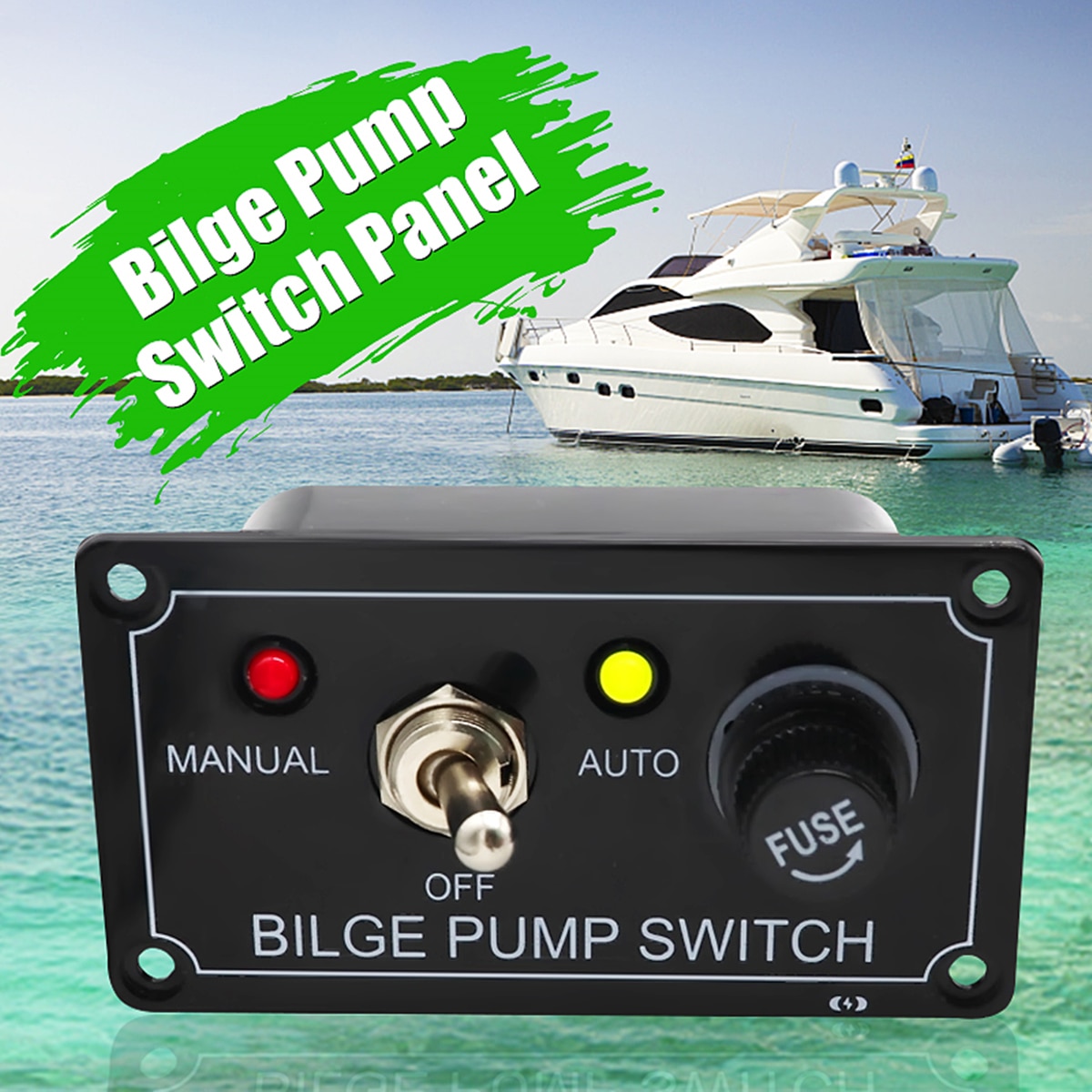 DC12V LED Indicator Bilge Pump Switch Panel with Fuse Housing 3 Way Toggle Switch Panel Manual-Off-Auto for RV Marine Boat