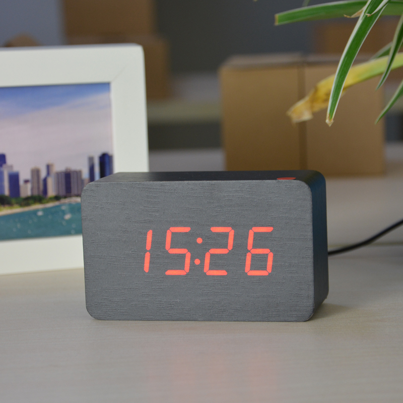 Fibisonic Houten Wekkers Met Thermometer, Geluidsregeling Hout Led Klokken, Digitale Bureau En Tafel Klok