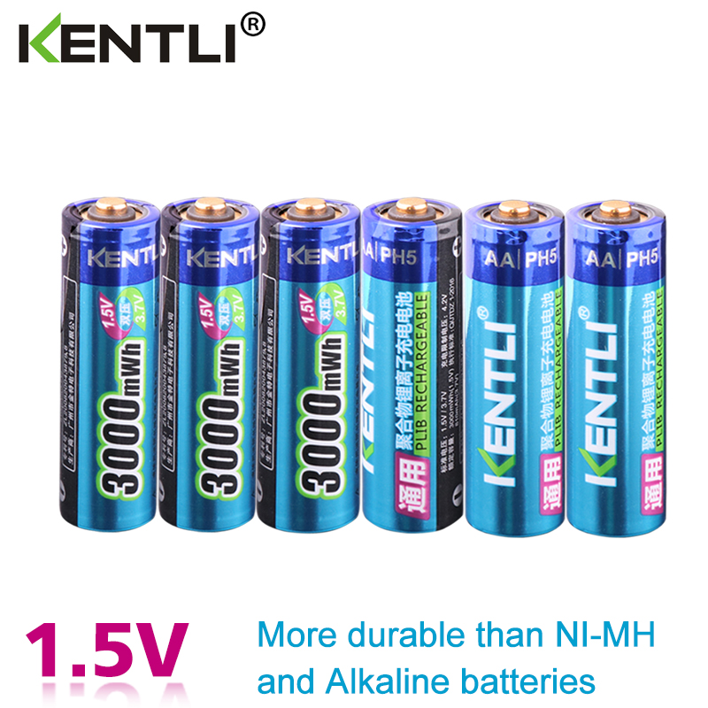 KENTLI 6 stks/pak Hoge Capaciteit lithium ion batterijen 3000mWh 1.5 V lithium polymeer batterij oplaadbare AA batterij