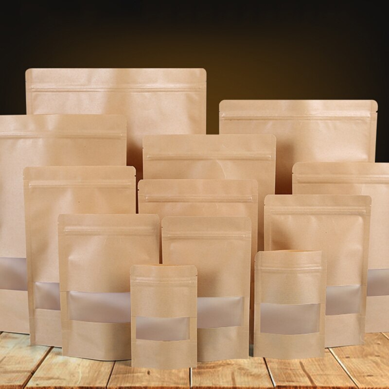 1PC Kraft Paper Round Angle Open Plastic Seal Package Bags Dried Fruit Nuts Retail Food Storage Bags 11 Size