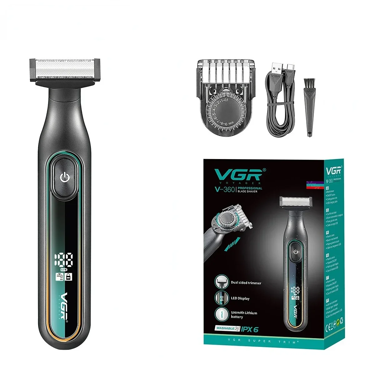 VGR Razor Professioneller Elektrorasierer Tragbare Rasiermaschine Wasserdichter Bartschneider Friseur Rasiermaschine für Männer V-360: Orange
