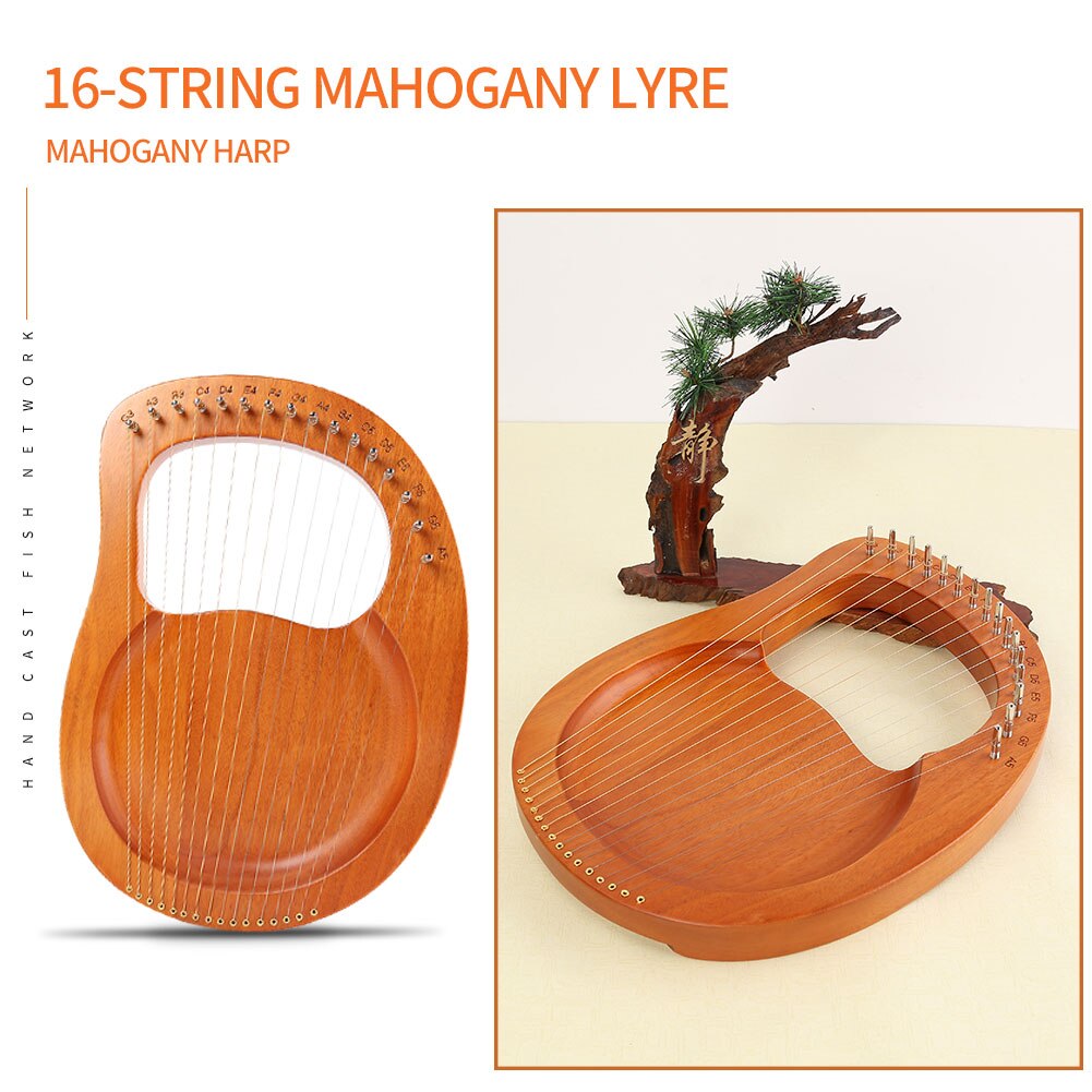 16 Strings Wooden Mahogany Lyre Harp Solid Wood String Reindeer XylophoneMusical Instrument Random Accessories Color