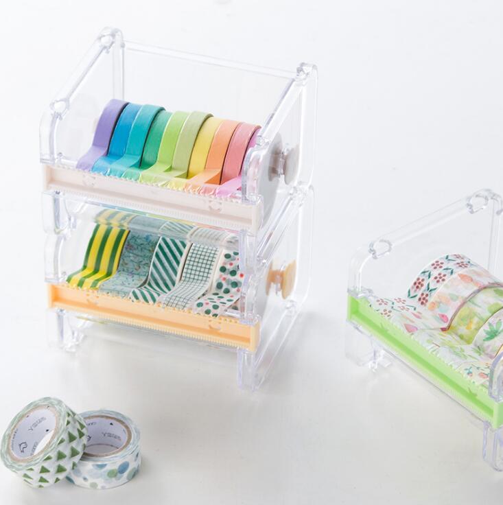 Practical Transparent Plastic Adhesive Tape Dispenser Office Desktop Tape Holder With Tape Cutter School Stationery Supplies