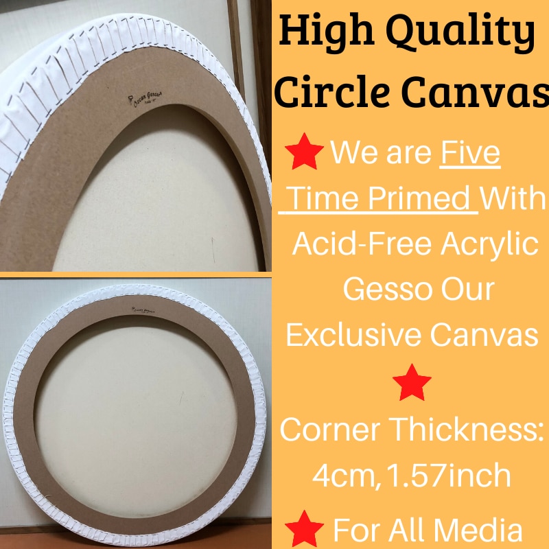 HıghQuality Art Supply,Circle Stretched Round Canvas ready For Painting,For All media..Exclusive FIVE-Time Primed Artist Canvas.