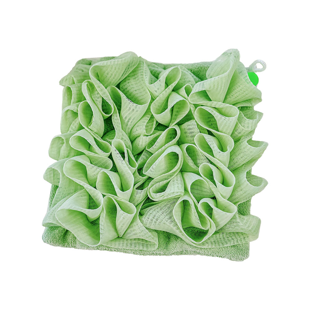 2-In-1 Bath Loofah Sponge with Drawstring Bath Ball Bath Loofah Shower Washcloth Set for Women Men: green