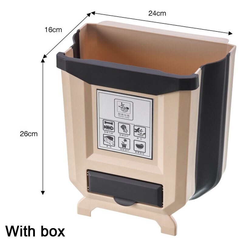 Bathroom Kitchen Waste Storage Folding Waste Bin with Drawer Cabinet Door Hanging Trash Bin Trash Can Foldable Trashcan HM018: HM018 Coffee color