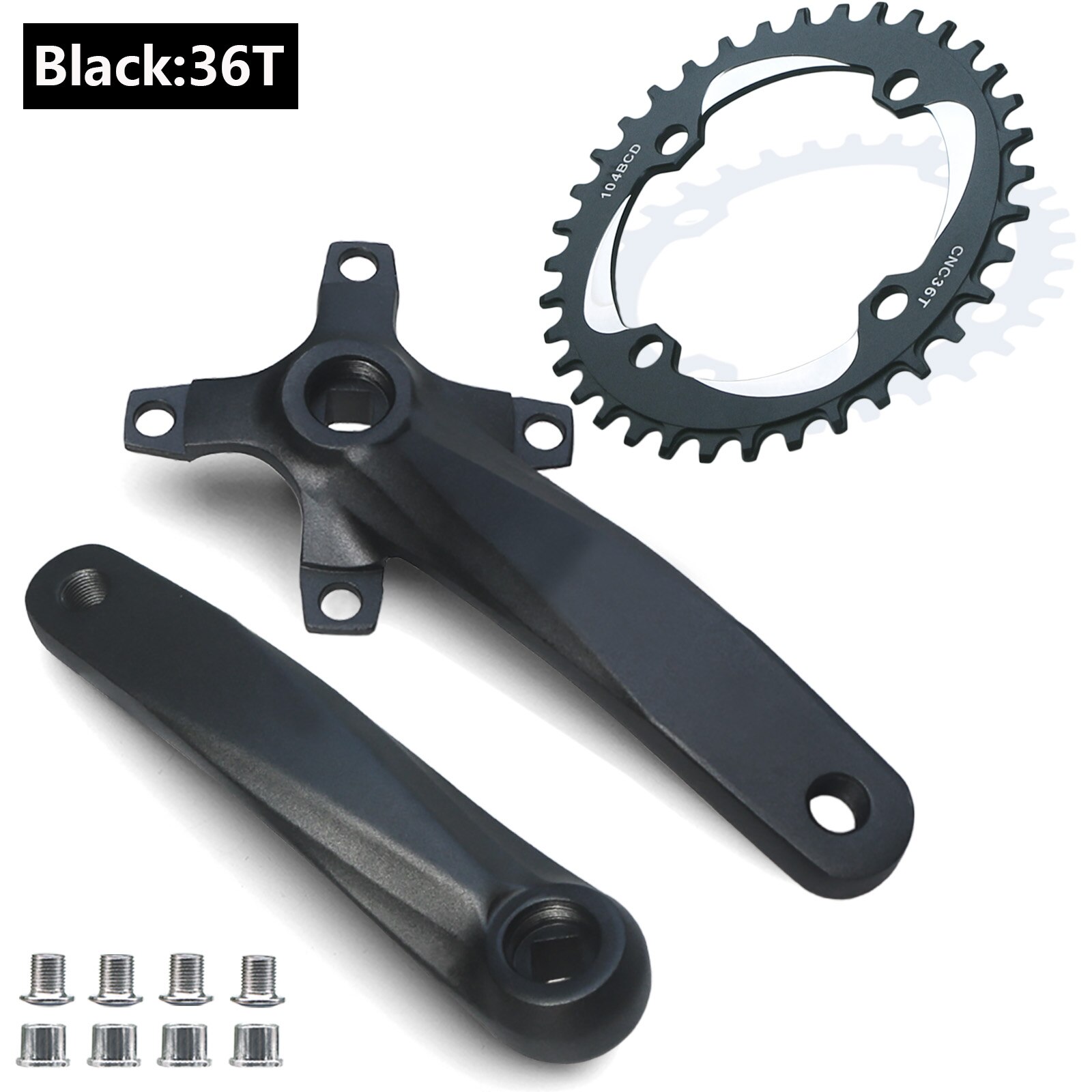 Bicycle Square Hole Sprocket 104BCD 152mm/165mm/170mm Crank Arms 32/34/36/38/40/42T Narrow Wide Chainwheel MTB Bike Crankset: Light Grey / 152mm