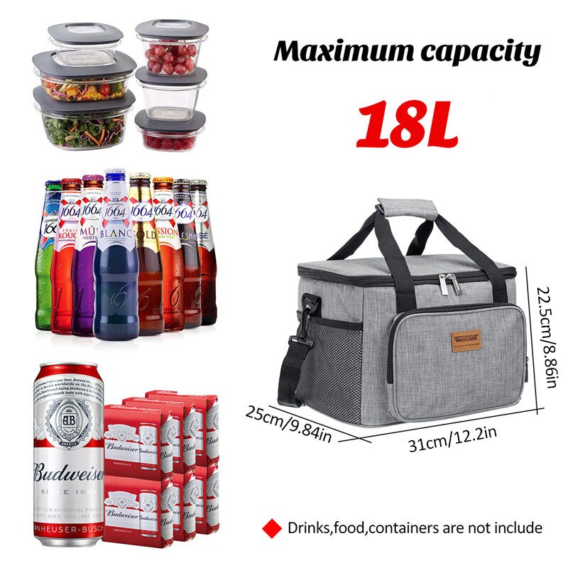 18l madpakke taske isoleret termisk køler til arbejde picnic taske ispakke frostet oxford klud til udendørs picnic taske bil