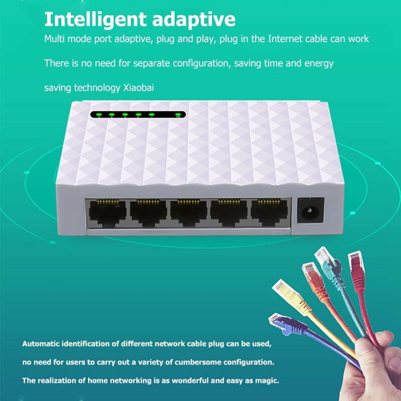 Conmutador de red de escritorio de 5 puertos, adaptador de concentrador de conmutación LAN, RJ45, Gigabit rápido, enchufe de la UE, 1000 Mbps