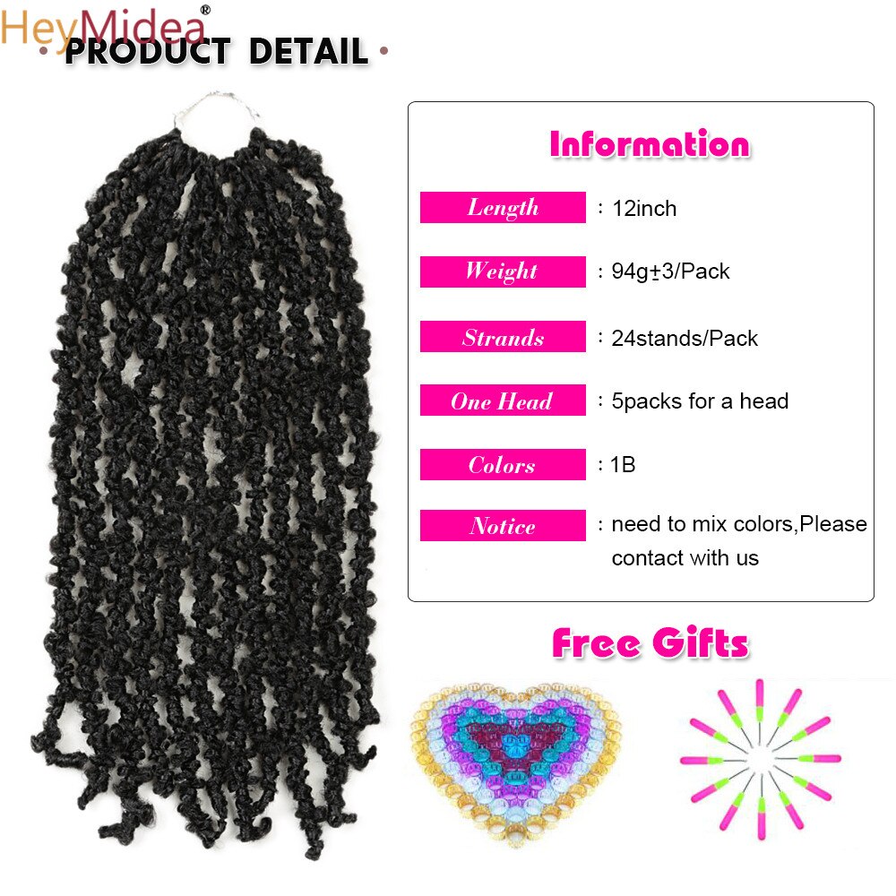 Butterfly Locs Crochet Hair 14Inch Pre Looped Distressed Locs Crochet Braids Hair Extensions Black For Women Heymidea