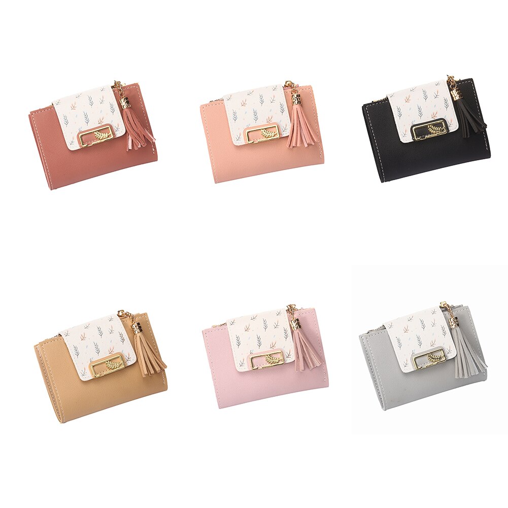 Kvinders kort pung print kvast pu clutch id kreditkortholder møntpung