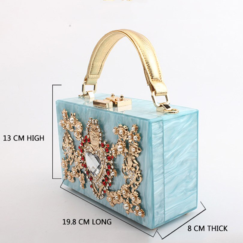 Luxe Handtassen Vrouwen Vierkante Diamon Acryl Clutch Avondtasje Metalen Polsbandjes Mini Peer Party Kofferbak Vorm Strandtas