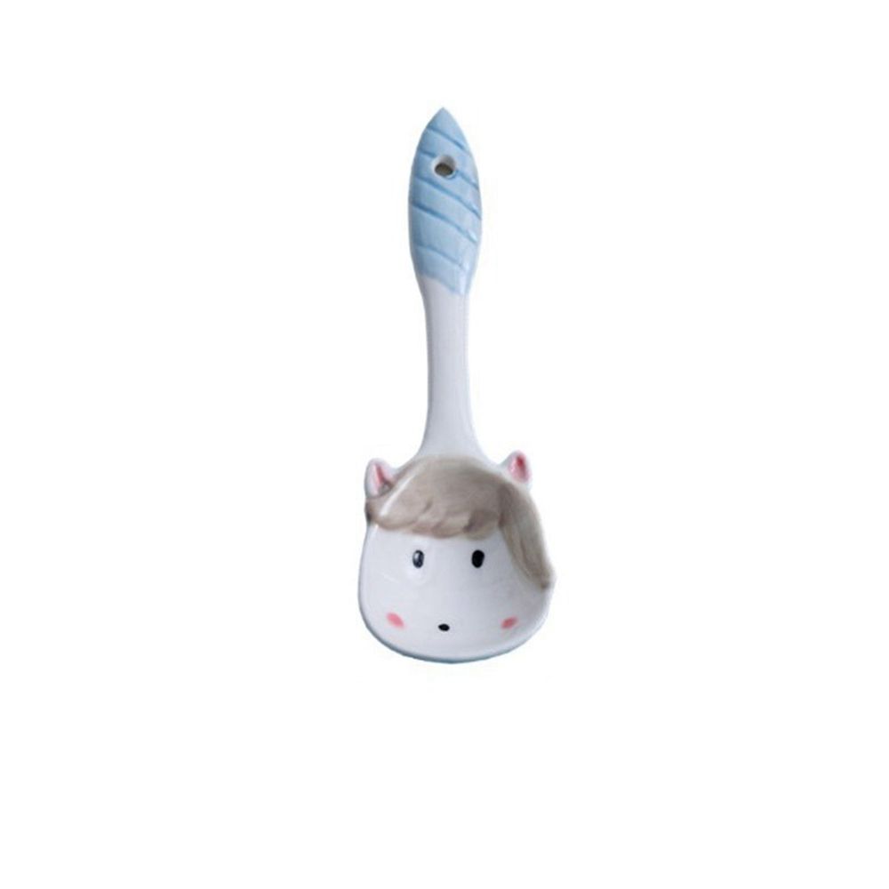 1PC Cute Cartoon Animals Cat Ceramic Spoon For Girls Boys Porridge Soup Spoon Home Restaurant Kitchen Tableware: B